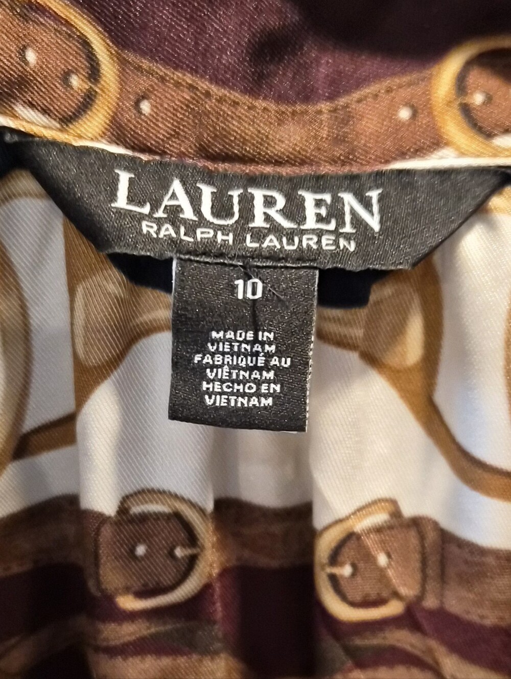 Ralph Lauren Maroon, Cream & Gold Equestrian-Print Long Sleeve Midi Dress - Picture 2 of 4